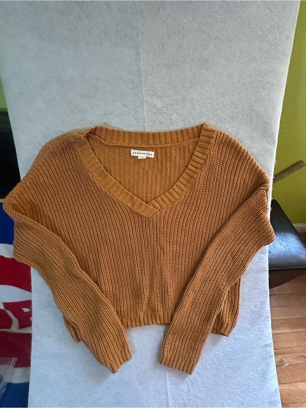 Aeropostale Women's V-Neck Chunky Knit Sweater - Mustard